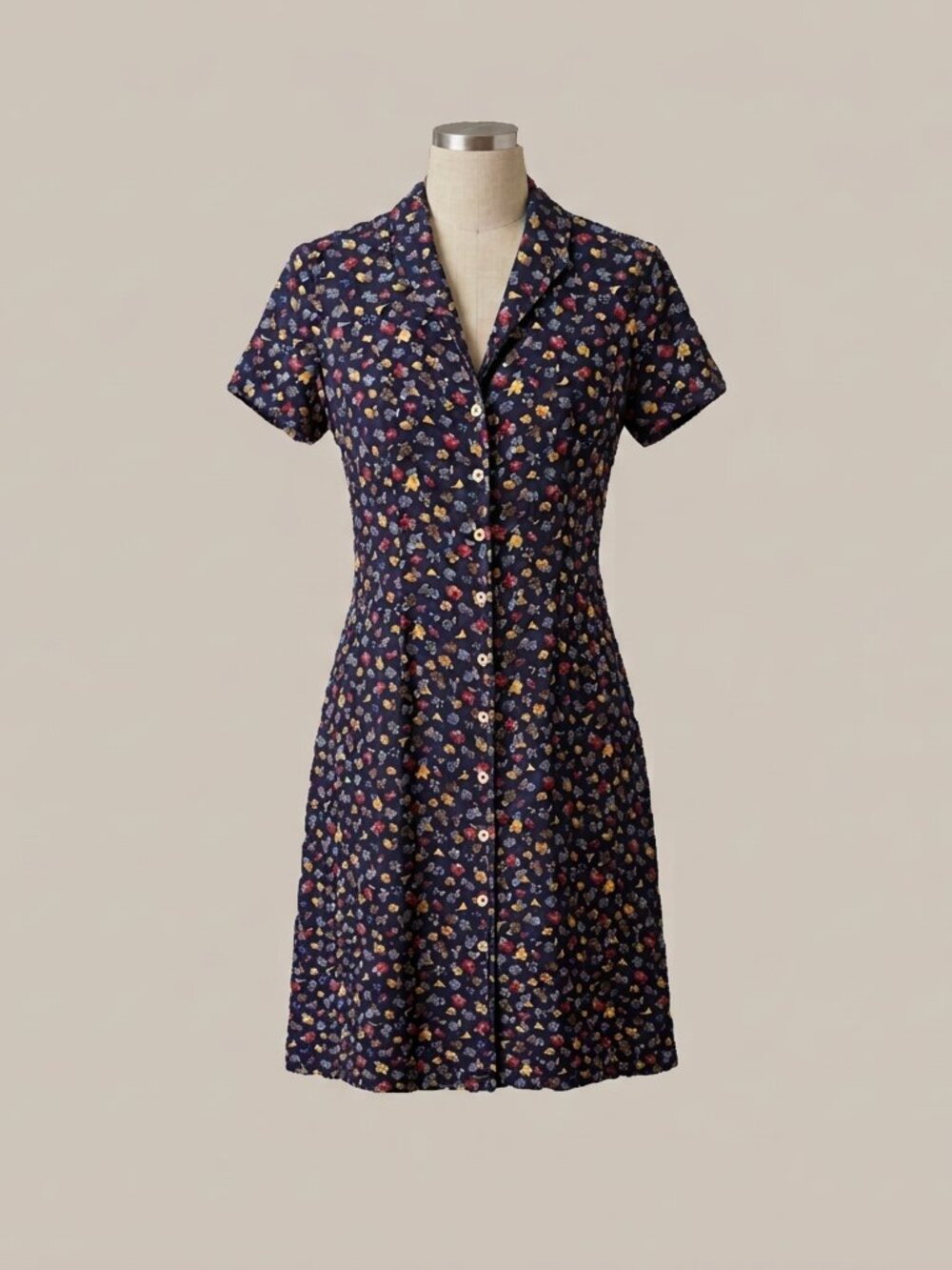 Talbots Vintage Button Front Floral Midi Dress Petites 2 Cottage Casual